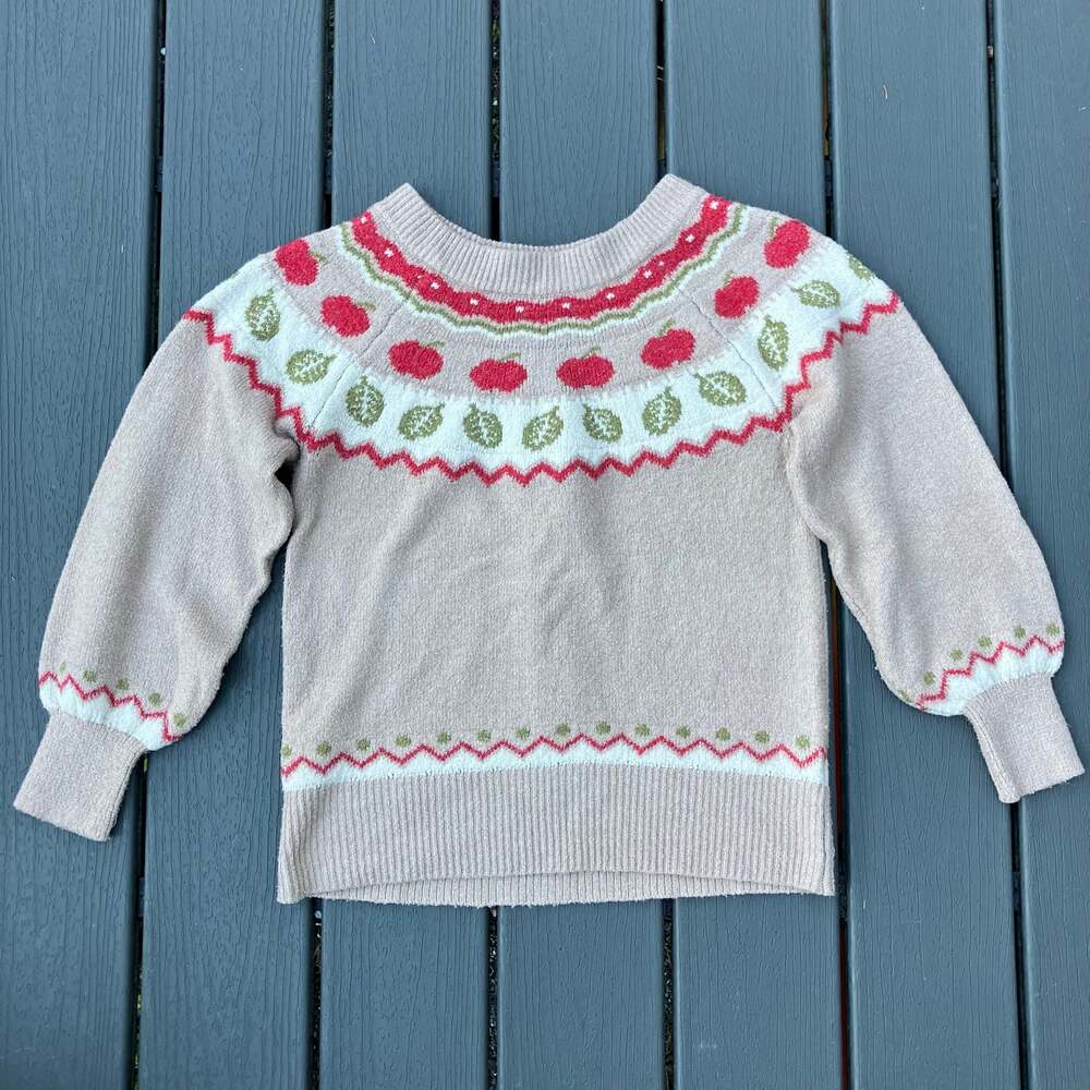 Beige apple and leaf print sweater, fall autumncore cozy cabincore campcore